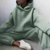 Chándal de mujer Casual Fleece conjuntos de dos piezas de gran tamaño con capucha de manga larga con capucha para mujer traje de deporte de invierno pantalones conjunto de damas 211105