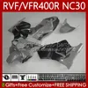 Kit de carénage pour HONDA VFR400 R RVF400R NC30 V4 1989 1990 1991 1992 1993 79No.121 RVF VFR 400 RVF400 Gris noir R 400RR VFR 400R VFR400RR 89-93 VFR400R 89 90 91 92 93 Corps