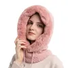 Gorro 3-em-1 mulheres de malha bonés 2022 inverno feminino aquecido com capuz cachecol lã espessa capô macio lengar com chapéu de cordão
