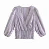 Frauen Sommer Gestreiften ZA Blusen Shirts Tops Halbarm V-ausschnitt Korsett Tunika Weibliche Kurze Top Kleidung Blusas 210513