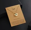 Zodiac Sign Heart Pendant Necklace For Women Gold Color Chain 12 Constellations Star Choker Necklaces Friendship Wish Card Jewelry