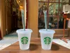 Starbucks 16oz/473ml Plastikbecher, wiederverwendbar, transparent, Trinkbecher mit flachem Boden, säulenförmiger Deckel, Strohbecher, Bardian
