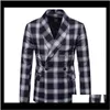 Garnitury Blazers Odzież Drop Delivery Padegao Marka 2021 Kurtka Lapel Odzież Moda Slim Fit Men Casual Suit Siatek Plaid Stripes Mens Sports Jac