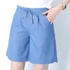 Oumengka verão azul casual mulheres shorts alta elástica cintura sólida senhoras jeans bolso blet solto s-4xl 210722