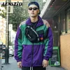 Lenstid Jesień Mężczyźni Hip Hop Streetwear Kolor Blok Patchwork Kieszonkowy Kurtka Harajuku Vintage Windbreaker Oversized Track Coats 210811