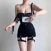 Summer fashion Vintage off shoulder sleeveless top women's low chest sexy bow Halter vest wave point girl's sense 210604