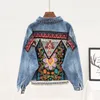 Vestes Femmes Boho Denim Veste pour femmes Automne Floral Appliques Broderie Vintage Paillettes Manteau À Manches Longues Vêtements D'extérieur Femme Jeans