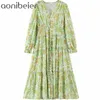 Chic Lettuce Trim Ruffles Tiered Midi Dress Summer Floral Print Button Front Loose Casual Chiffion Shirt Female 210604