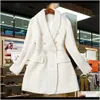 Vêtements d'extérieur Manteaux Vêtements Vêtements Drop Delivery 2021 Runway Designer Womens Double boutonnage en métal Bouton à manches longues Col cranté Veste W