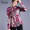 Luxury Spring Autumn Women Floral Print Runway Shirt Högkvalitativ märke Elegant långärmad Slå ned krageblusar 210520