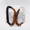 Strand Beaded Strands DOUVEI Fashion Natural Wood Beads Bracelets White&Black Matte Onyx Prayer Bead Bracelet Women Wooden Yoga Jewelry