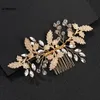 Hair Clips & Barrettes Women Side Combs Leaves Shaped Glass Bridal Glittery Alloy Accessories For Bride Wedding SL