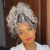 9A Queue de cheval Gris Couleur Clips dans les extensions de cheveux humains Prêle Péruvienne Malaisienne Indienne Brésilienne Vierge Remy Crépus Bouclés Sel Et Poivre Blonde
