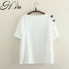 Japonya Tarzı KAWAII Kadınlar Yaz T-Shirt Tops O-Boyun Nakış Balık Pamuk Tshirt Bahar Gömlek Befree Üst Tee 210430