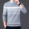 Men Autumn Winter Casual Brand Warm Sweater Pullovers Turn Down Shirt Collar Knit Pattern Outfits Coat 210918