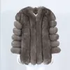 Oftbuy długa zimowa kurtka kobiety prawdziwy futra płaszcz naturalny puszysty lis futra odzież wierzchnia streetwear gęsta ciepła nowa marka mody