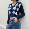 Argyle Button-Down Knitted Cardigan Sweaters For Women Long Sleeve Winter Fashion Autumn Clothes Korean Coat Crop Top Femal 210415