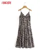 Tangada Femmes Animal Imprimer Midi Robe Sangle Ajuster Sans Manches Coréen Fashion Lady Robes décontractées Vestido 3A33 210609