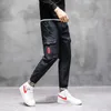 Cargo Harlan Pocket Jeans Men's Cotton Beam Feet Leggings Slim Overalls Classic Style Fashion Blue Casual Joggers Trousers Male 210723