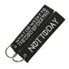 Keychains WHAT DO WE SAY TO THE GOD OF DEATH Keychain For Motorcycles And Cars Embroidery OEM Key Chain Keyring Tags Fashion Llaveros