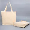 White Canvas Shopping Bags Eco Reusable Foldable Shoulder Large Fabric Cotton for Women