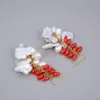 GuaiGuai Jewelry Natural White Cultured Keshi Pearl Red Rice Coral Hook Earrings For Women Lady Girl Gift Jewelry1120342