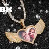 THE BLING KING Fashion Angel ailes d'amour Made Photo Pendentif Collier Or Couleur Plein Iced Out Zircon Ronde Tag Hiphop Bijoux X0509