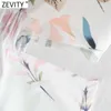 Zevity Women Sweet Floral Print Waist Pleats Hollow Out Casual Slim A Line Dress Female O Neck Back Zipper Chic Vestidos DS8303 210603