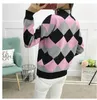 Turtleneck Sweater Dames Pullover Herfst en Winter Koreaanse versie van losse gebreide lange mouwen Plaid 210427