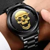 Relogio Masculino Lige męskie zegarek zegarek Skull Watch Męskie sportowe zegarek sportowy Waterproof Waterproof ze stali nierdzewnej Złoty zegar kwarcowy 217s