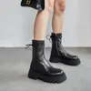 Meotina Mujeres Mediados de pantorrilla Botas Zapatos Plataforma de cuero real Botas de tacón alto Cremallera Cruz Atado Tacones de bloque Botas femeninas Marrón 33 40 210520