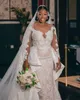 Plus Size African Syrenki Suknie ślubne z odłączającą Train Lace Aplikacja Arabski ASO EBI Illusion Długie rękawy suknia ślubna