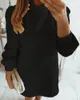 Ninimour Knitted Turtleneck Tight Body Dress Woman Solid Color Long Sleeve Casual Elegant Female Cocktail Party Sexy Dress 210415