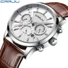 クォーツ時計Crrju高級男性屋外メンズ腕時計スポーツウォッチクロノグラフ腕時計レザー腕時計210517