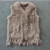REAL senhoras genuínas tricotadas colete de pele de coelho com guaxinim trimming waistcoat jaqueta de inverno harppihop pura 211122