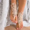 Anklets 1 paar bruids Barefoot sandalen schoenen accessoires pailletten kanten bruiloft decor keten vrouwen dame voet sieraden roya222222