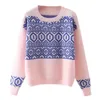Dames Sweaters 2022 Sexy O Neck Lange mouw Pullovers Jumper Cool Girl's Base Knitwear Korea Stijl Vintage Roze Blauw Geometrische Gebreide Swe