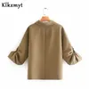 KLKXMYT秋2個セット女性ファッションポケットシャツボタンジャケットコート+ダブルブレストショーツ2セット210527