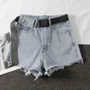 AILEGOGO Summer Women High High Waist Nero Shorts Blu Shorts Casual Female Solid Color Plus Sagni 2xl Jeans con cintura 210714