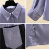 Höstfärg Patckwork Ladies Toppar och blusar Långärmade Top Kvinnor Cardigan Button Up Shirt Blusas Mujer 11600 210512