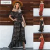 ISAROSE Bohemian Sexy Wearing Off Shoulder Ruffles Dresses for Women Strapless Short Sleeve Travelling Party Maxi Long Dress 210422