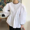 Nomikuma Women Doll Shirt Causal Puff Long Sleeve Hit Color Oneck Blouse Korean Sweet Top Blusas Feminimos 6D595 210401