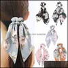 Pony tails houder sieraden sieradenfashion fashion floral print scrunchies long lint elastic voor vrouwen haar sjaal assories zoete paardenstaartband drop