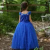 Princess Cinderella Dress up Clothes Girl Off Shoulder Pageant Ball Gown Kids Deluxe Fluffy Bead Halloween Party 805 V2