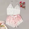 Kvinnor sova slitage sexig underkläder satin spets v-neck camisole shorts set sleepwear pyjamas kvinnor sexiga kläder Q0706