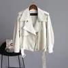 Autumn Pu Motorcycle Faux Soft Leather Women Jacket Coat Turn-down Collar Long Sleeve Epaule Female Loose Short 210430