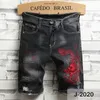 Mens jeans Shorts Motorcycle biker jeans Rock Revival Short Pants Skinny Slim Ripped hole Men's Denim