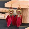 Dangle & Chandelier Earrings Jewelry Bohemian White Semicircle Long Feather Tassel Ladies Women Summer Indian Natural Wood Beads Drop Delive