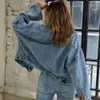 Femmes Automne Denim Veste Bleu Casual Jeans Vestes Femmes Lâche Lavé Vintage À Manches Longues Manteaux D'hiver Femme