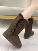 Boots winter women's boots, thick-soled shoes, warm middle and calf snow ladies laces, comfortable high-quality waterproof 1122